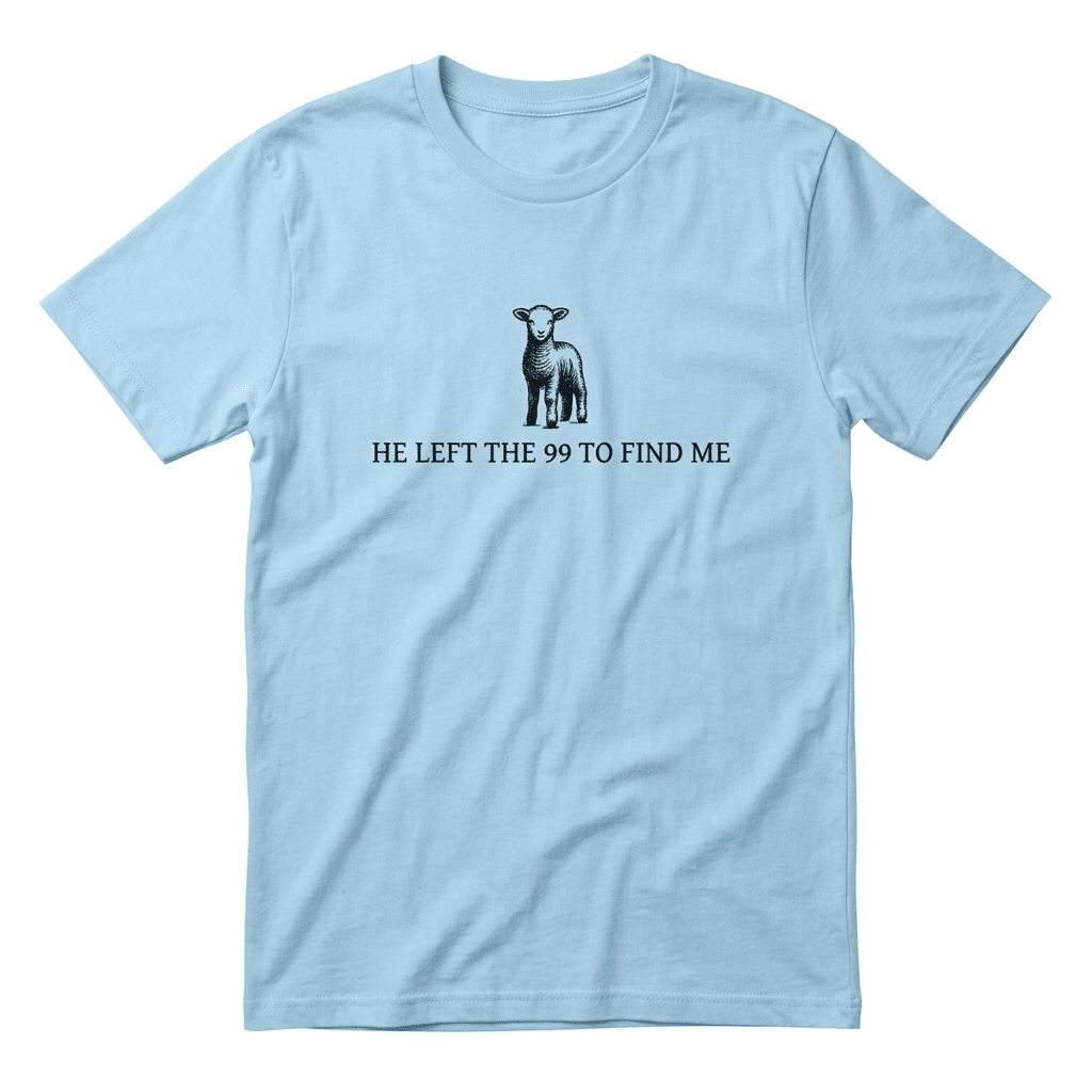 He Left the 99 Graphic Tee Light Blue Women's T-Shirt Soulful Faith Christian Apparel & Jewelry