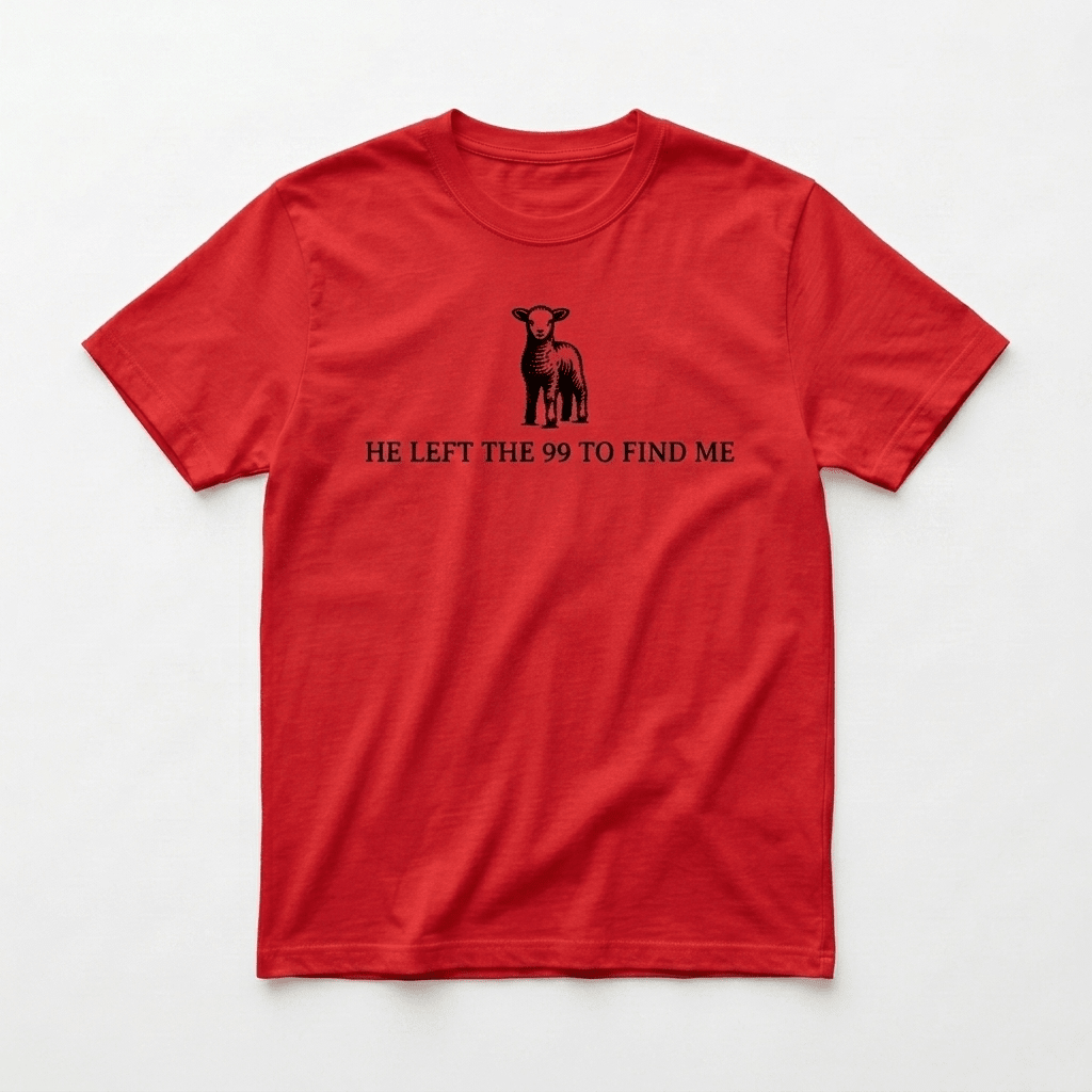 He Left the 99 Graphic Tee Red Women's T-Shirt Soulful Faith Christian Apparel & Jewelry