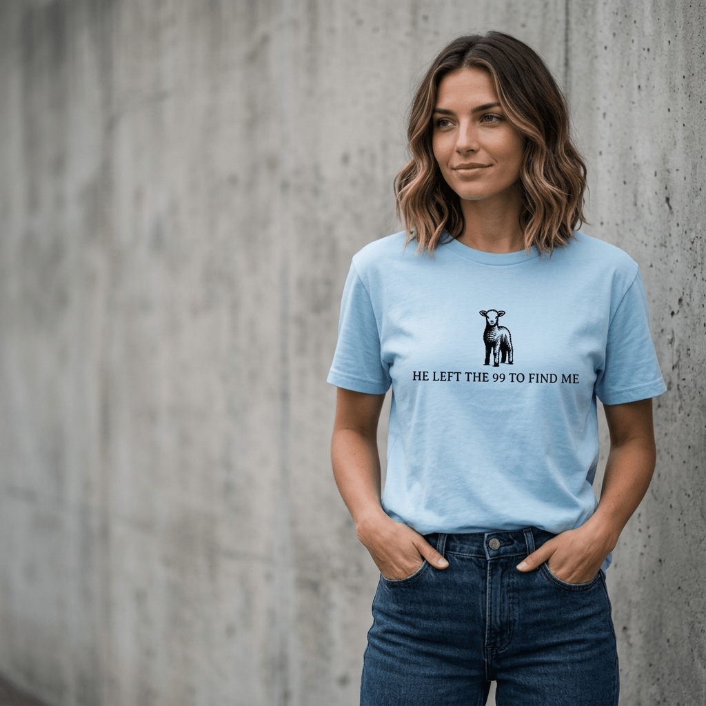 He Left the 99 Graphic Tee White Women's T-Shirt Soulful Faith Christian Apparel & Jewelry