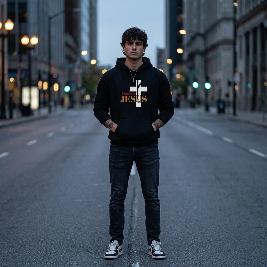 I Believe in Jesus Hoodie Black Men's Hoodie Soulful Faith Christian Apparel & Jewelry