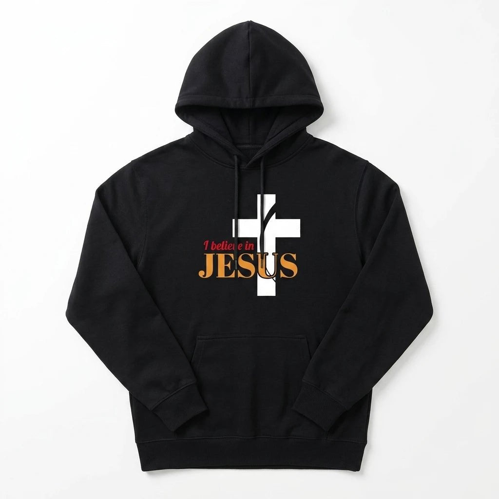 I Believe in Jesus Hoodie Black Men's Hoodie Soulful Faith Christian Apparel & Jewelry