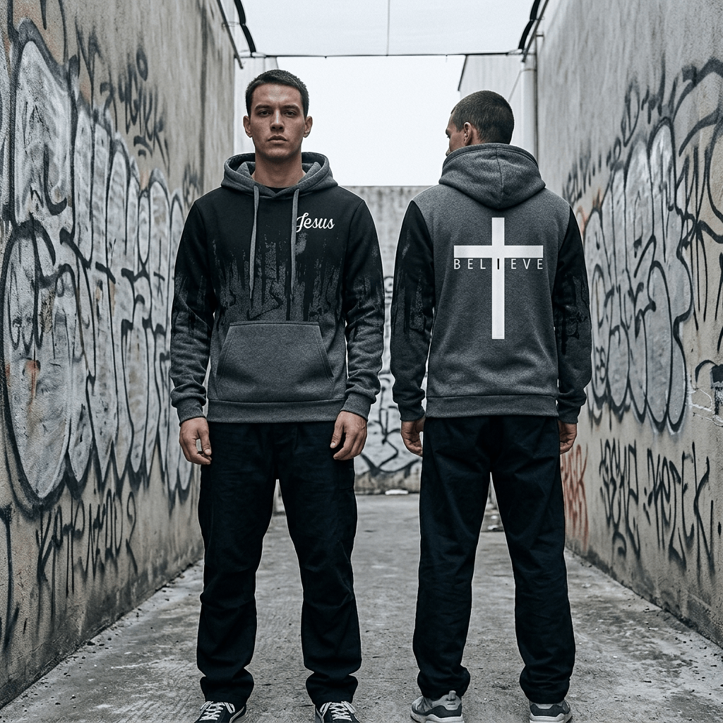 I Believe Jesus Hoodie Gray Men's Hoodie Soulful Faith Christian Apparel & Jewelry