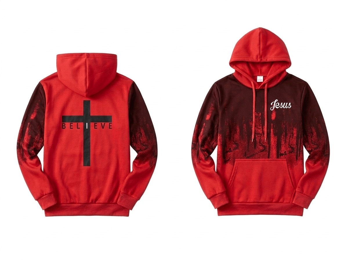I Believe Jesus Hoodie Red Men's Hoodie Soulful Faith Christian Apparel & Jewelry