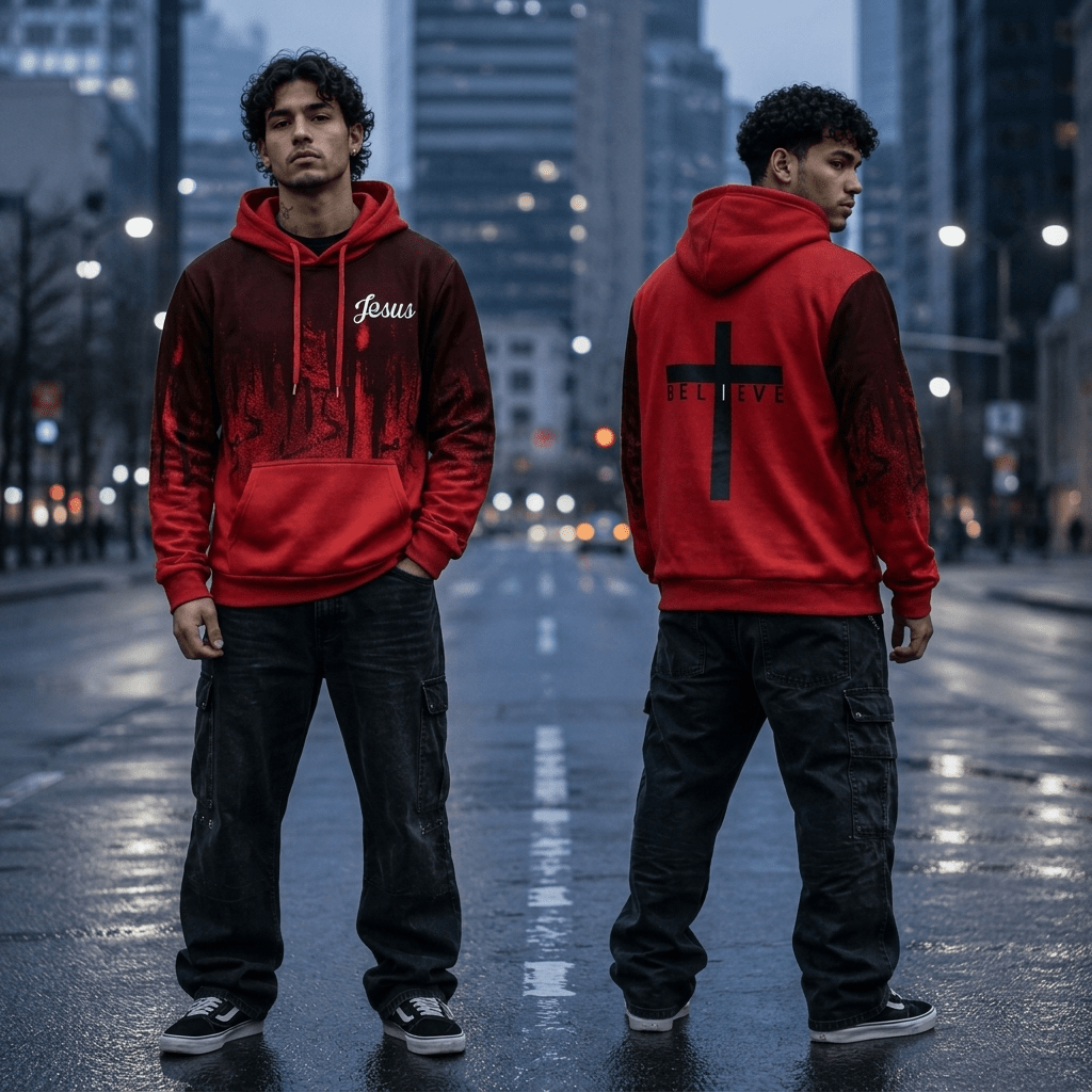 I Believe Jesus Hoodie Red Men's Hoodie Soulful Faith Christian Apparel & Jewelry