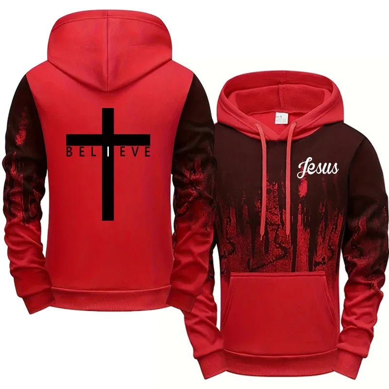 I Believe Jesus Hoodie Red Men's Hoodie Soulful Faith Christian Apparel & Jewelry