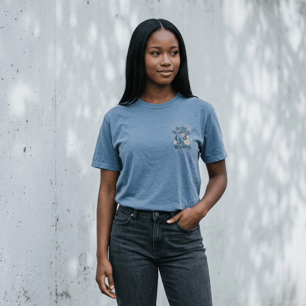 In the Waiting Tee Orchid Women's T-Shirt Soulful Faith Christian Apparel & Jewelry