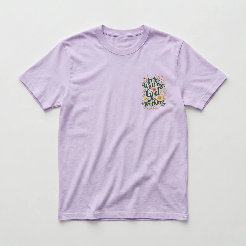 In the Waiting Tee Orchid Women's T-Shirt Soulful Faith Christian Apparel & Jewelry