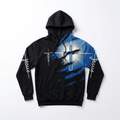 Jesus Cross Harajuku Hoodie Blue & Black Men's Hoodie Soulful Faith Christian Apparel & Jewelry