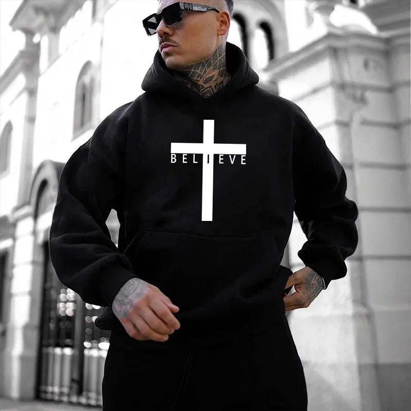 Jesus Cross Hoodie Black Men's Hoodie Soulful Faith Christian Apparel & Jewelry