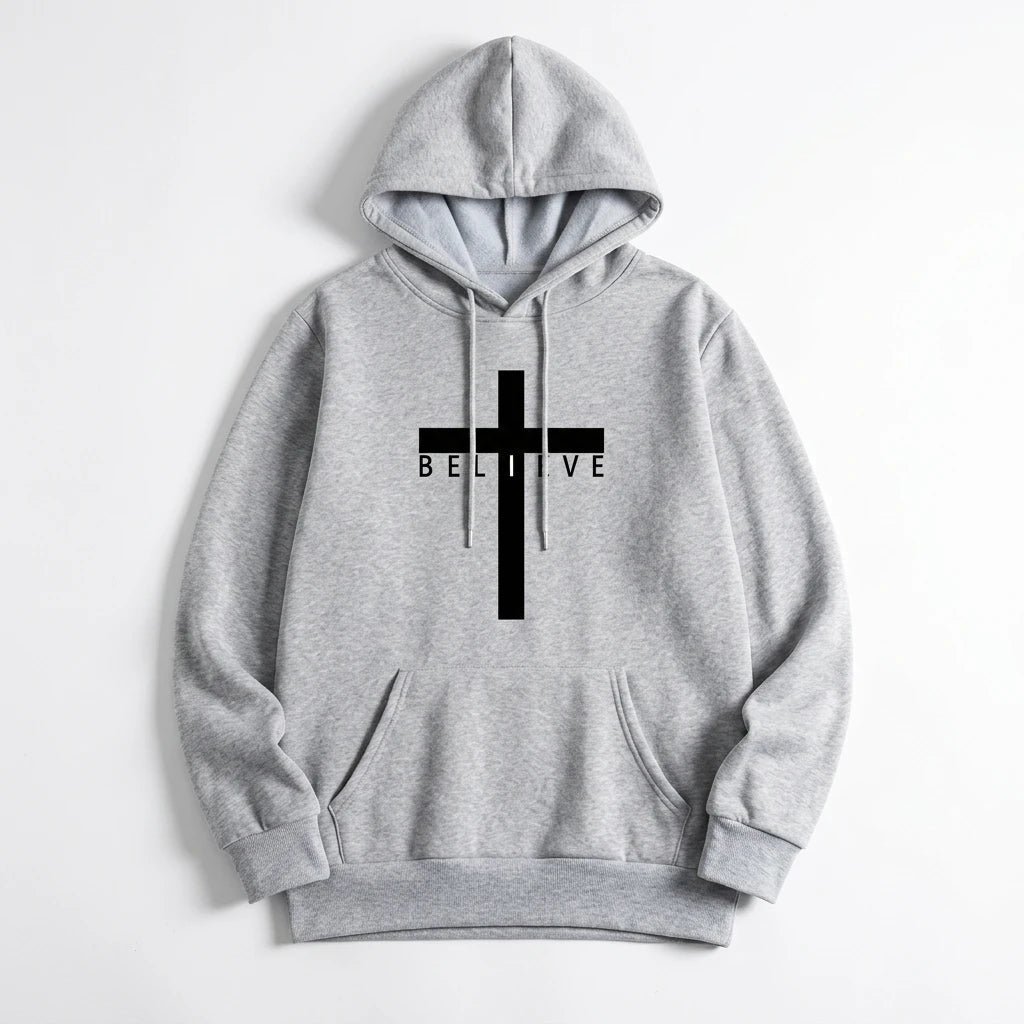 Jesus Cross Hoodie Gray Men's Hoodie Soulful Faith Christian Apparel & Jewelry