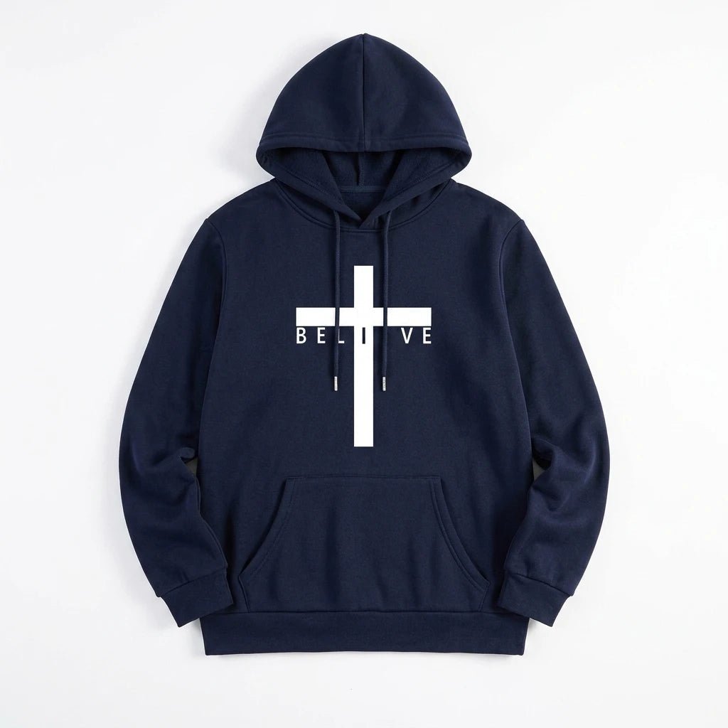 Jesus Cross Hoodie Navy Men's Hoodie Soulful Faith Christian Apparel & Jewelry