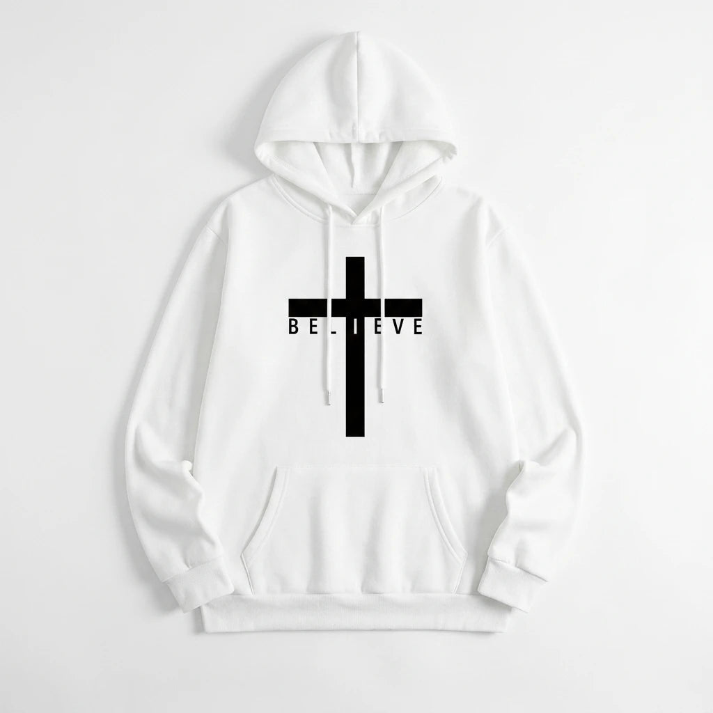 Jesus Cross Hoodie White Men's Hoodie Soulful Faith Christian Apparel & Jewelry