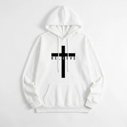 Jesus Cross Hoodie White Men's Hoodie Soulful Faith Christian Apparel & Jewelry