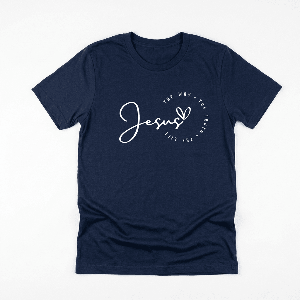 Jesus Heart Tee Navy Women's T-Shirt Soulful Faith Christian Apparel & Jewelry