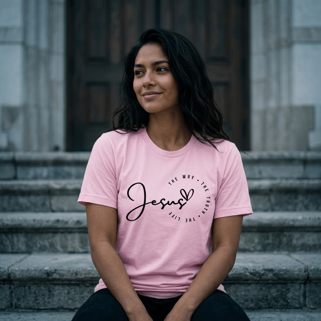 Jesus Heart Tee Navy Women's T-Shirt Soulful Faith Christian Apparel & Jewelry