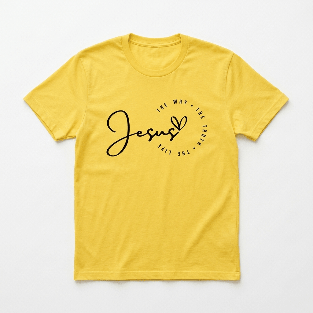 Jesus Heart Tee Yellow Women's T-Shirt Soulful Faith Christian Apparel & Jewelry