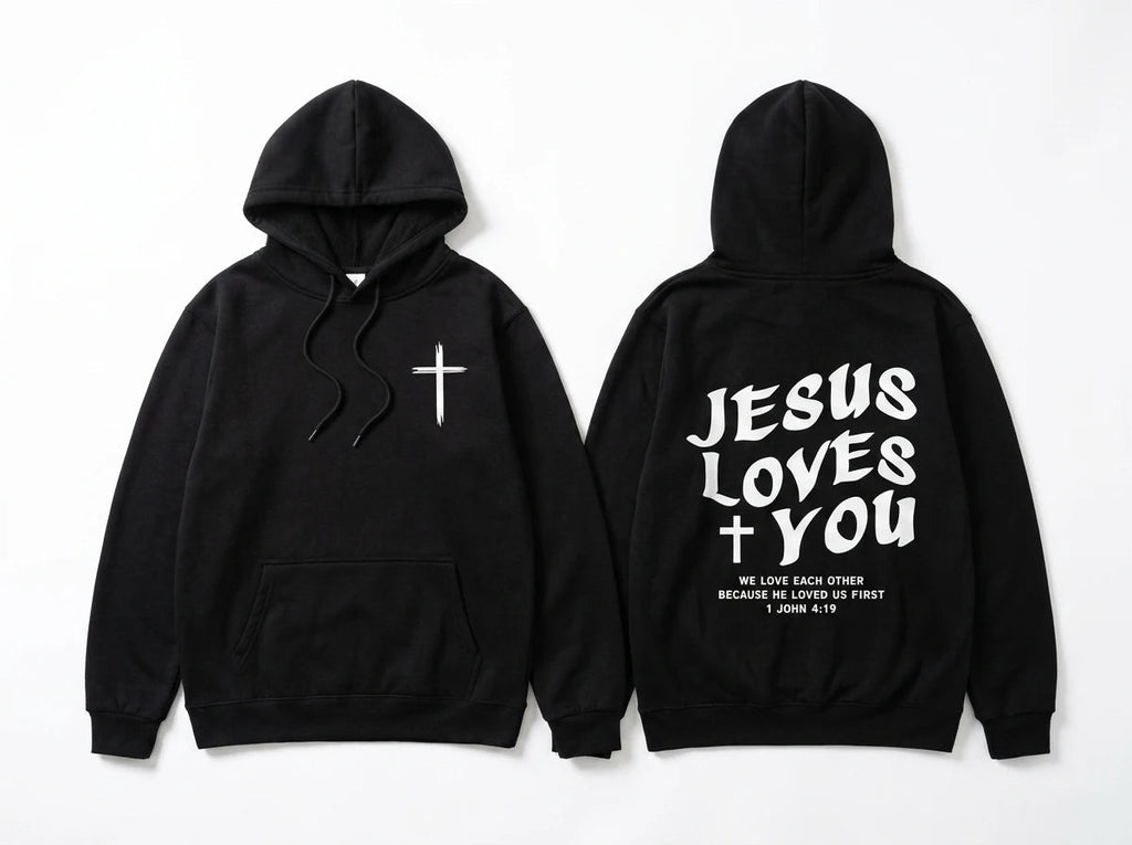 Jesus Loves You Hoodie Black Men's Hoodie Soulful Faith Christian Apparel & Jewelry