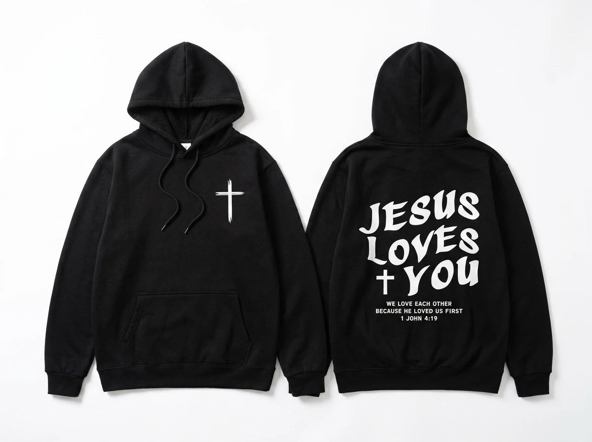 Jesus Loves You Hoodie Black Men's Hoodie Soulful Faith Christian Apparel & Jewelry