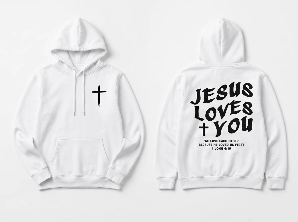 Jesus Loves You Hoodie White Men's Hoodie Soulful Faith Christian Apparel & Jewelry