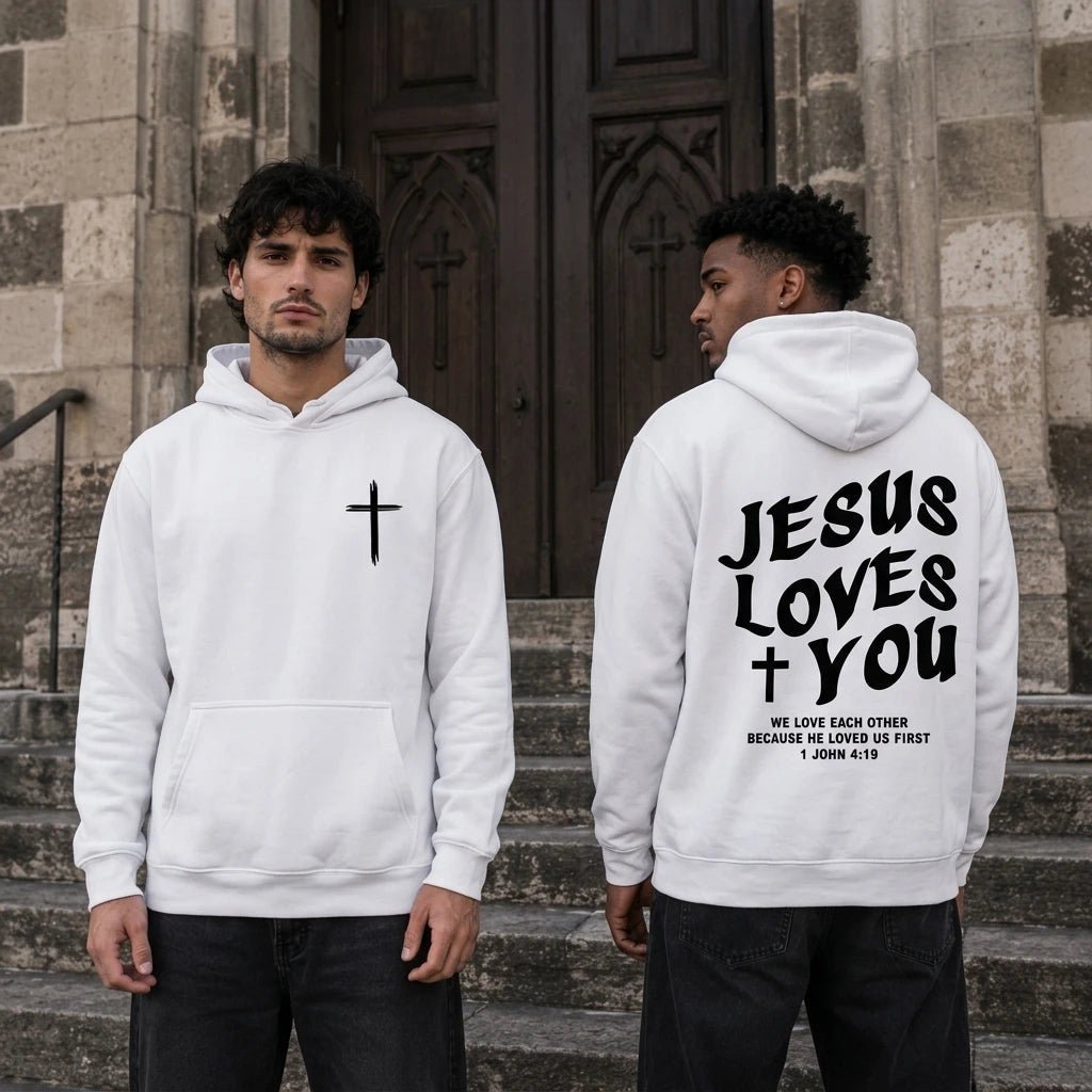 Jesus Loves You Hoodie White Men's Hoodie Soulful Faith Christian Apparel & Jewelry