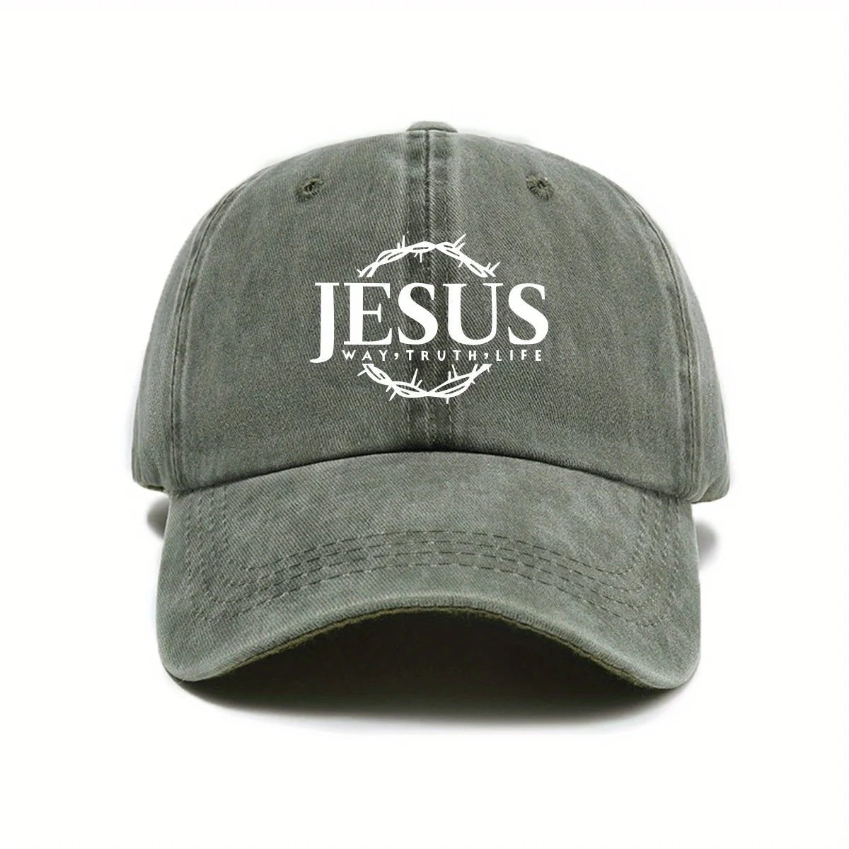 Jesus Print Cap Army Green Baseball Cap Soulful Faith Christian Apparel & Jewelry