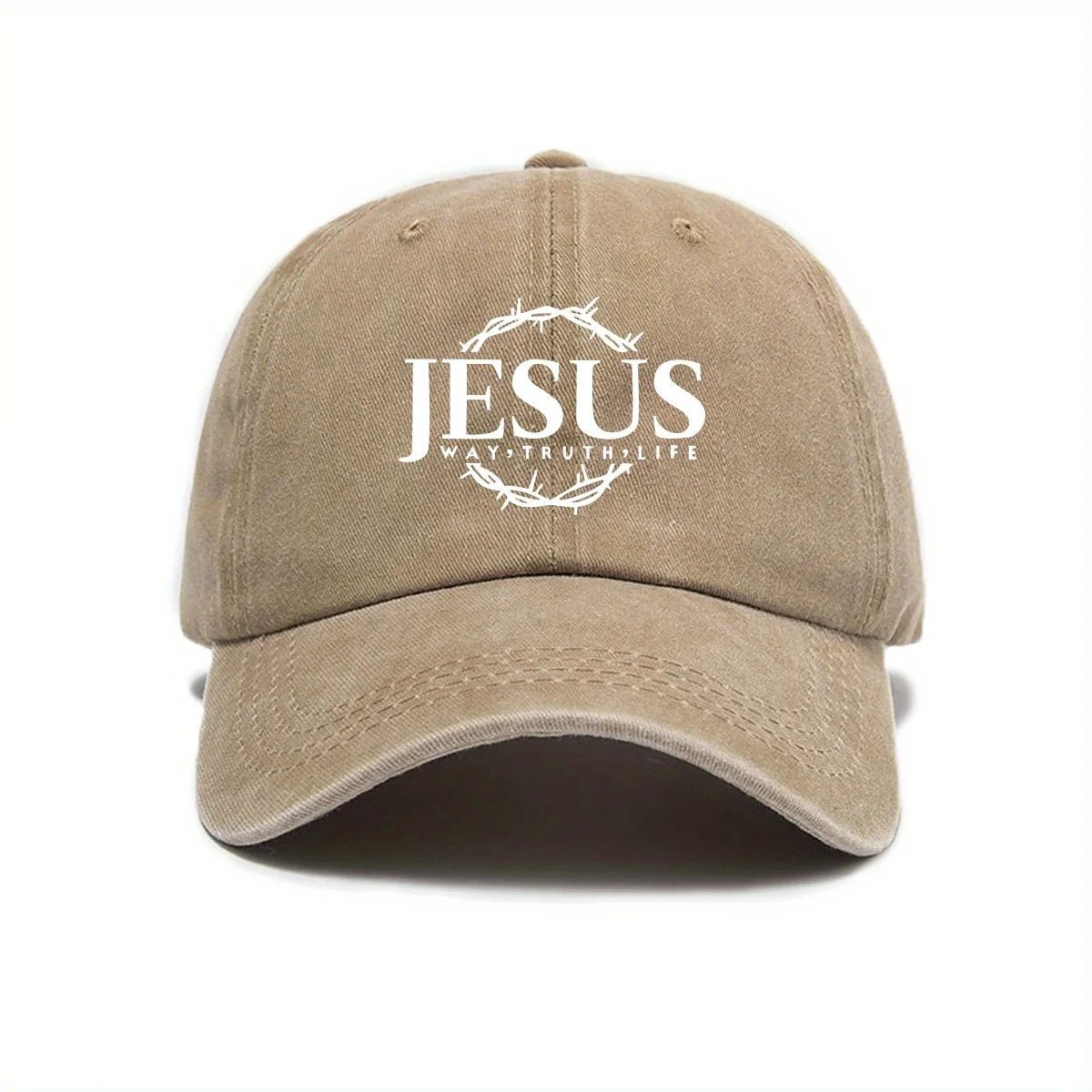 Jesus Print Cap Khaki Baseball Cap Soulful Faith Christian Apparel & Jewelry