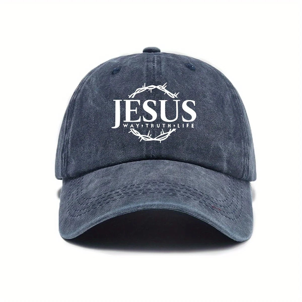 Jesus Print Cap Navy Baseball Cap Soulful Faith Christian Apparel & Jewelry