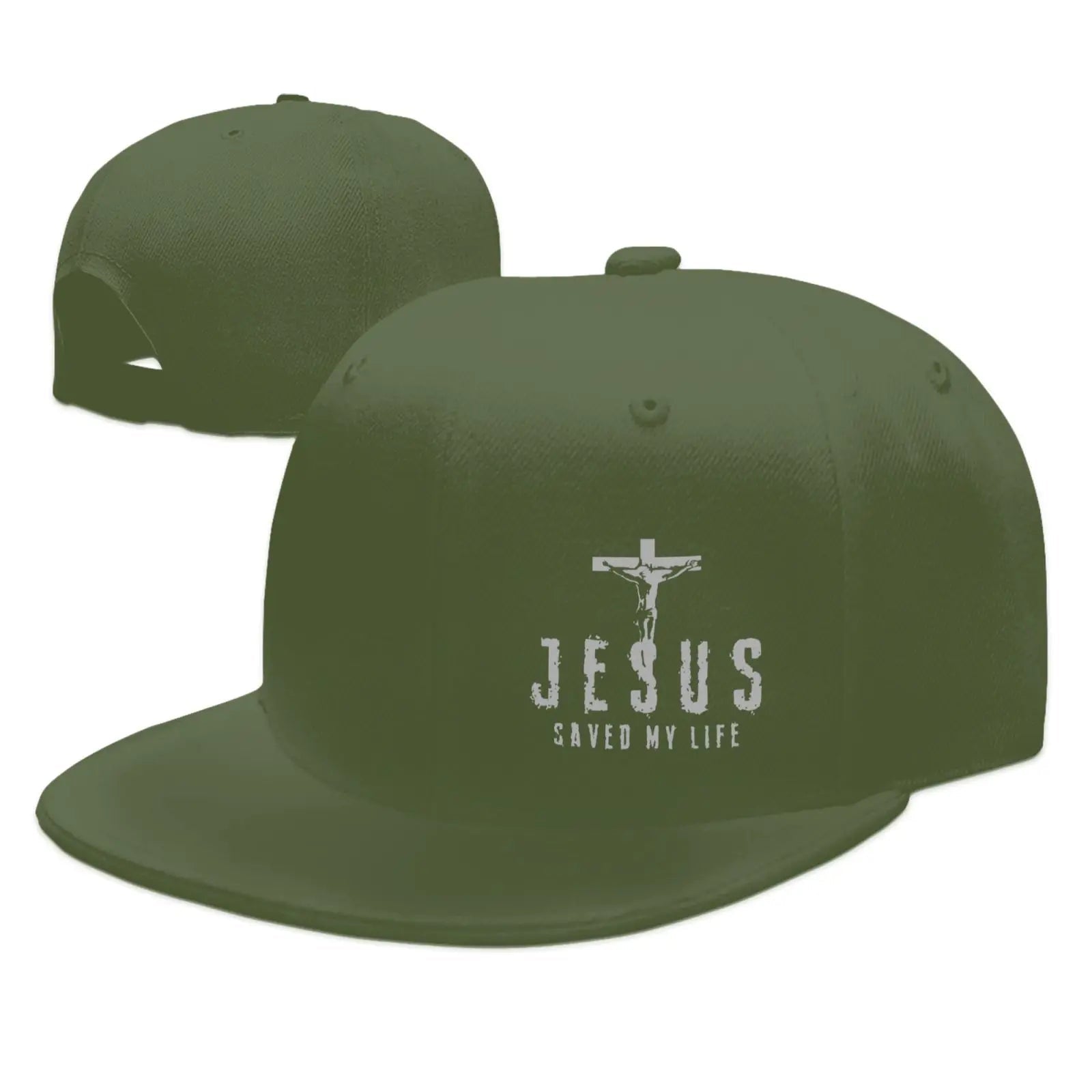 Jesus Saved My Life Flat Bill Cap Army Green Baseball Cap Soulful Faith Christian Apparel & Jewelry