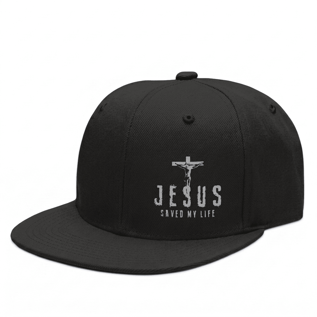 Jesus Saved My Life Flat Bill Cap Gray Baseball Cap Soulful Faith Christian Apparel & Jewelry