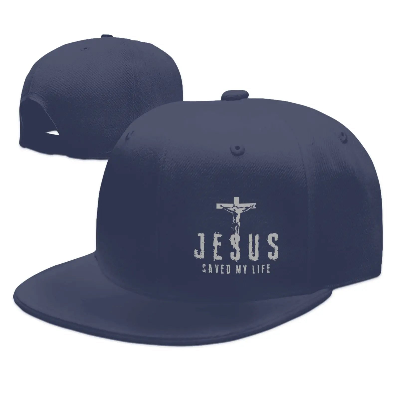 Jesus Saved My Life Flat Bill Cap Navy Baseball Cap Soulful Faith Christian Apparel & Jewelry