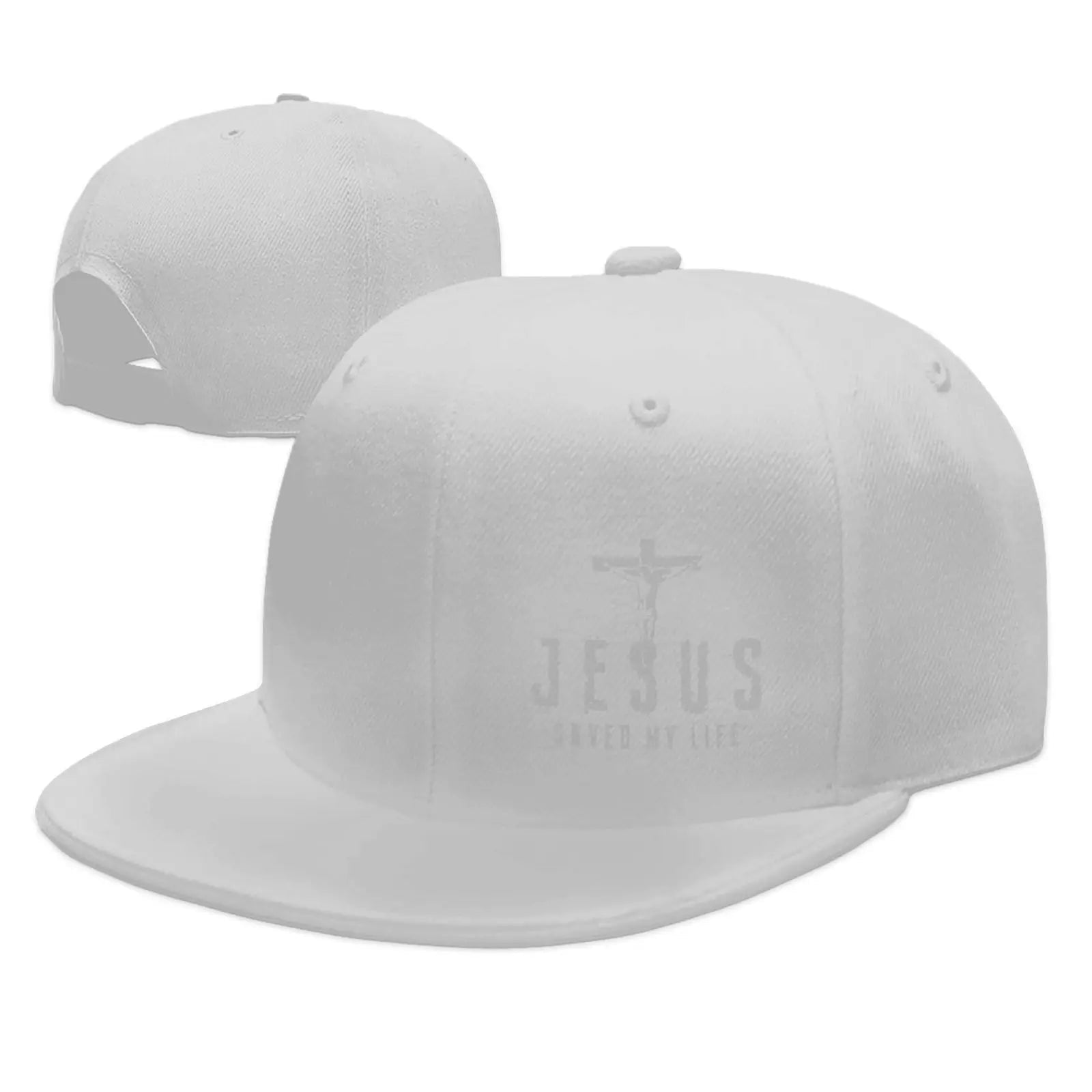 Jesus Saved My Life Flat Bill Cap White Baseball Cap Soulful Faith Christian Apparel & Jewelry