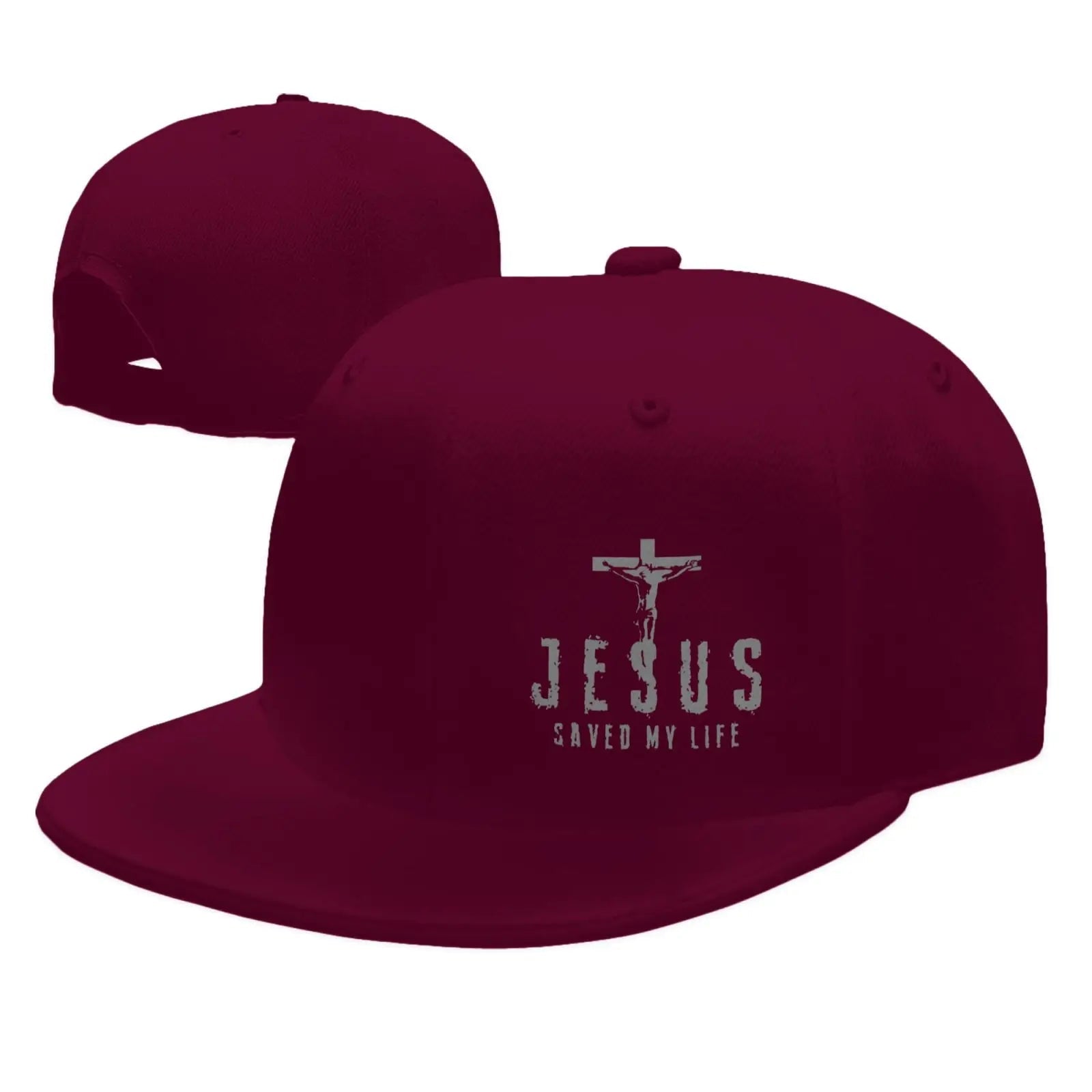 Jesus Saved My Life Flat Bill Cap Wine Red Baseball Cap Soulful Faith Christian Apparel & Jewelry