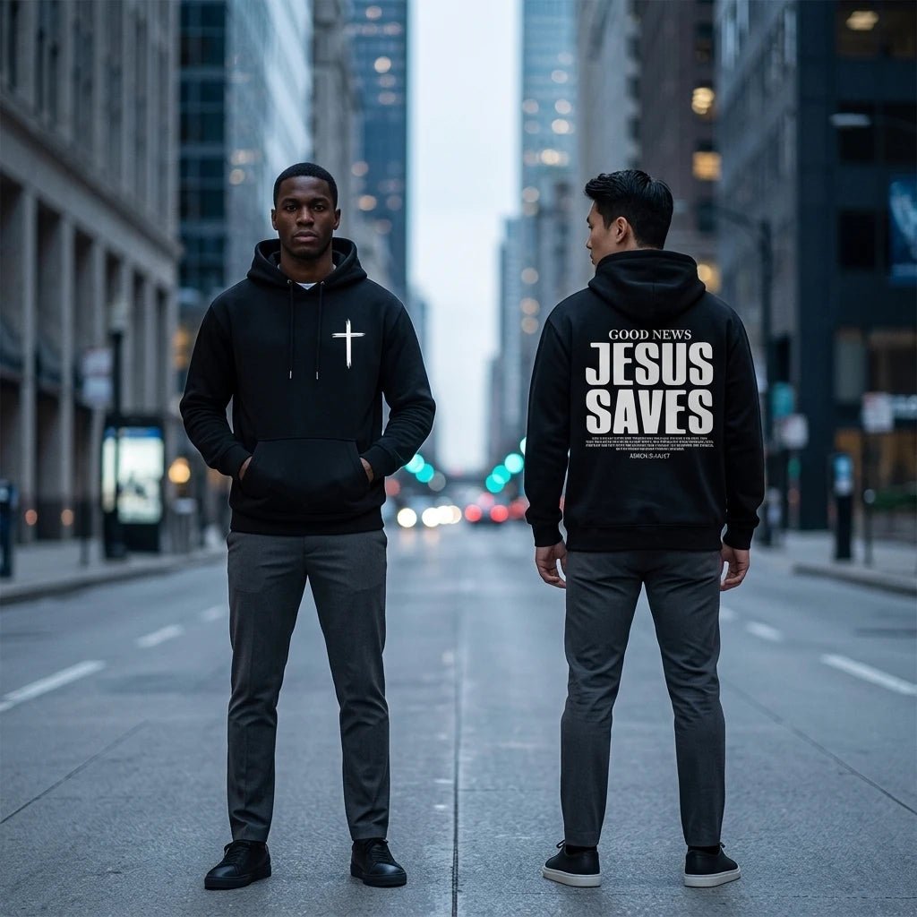 Jesus Saves Hoodie Black Men's Hoodie Soulful Faith Christian Apparel & Jewelry
