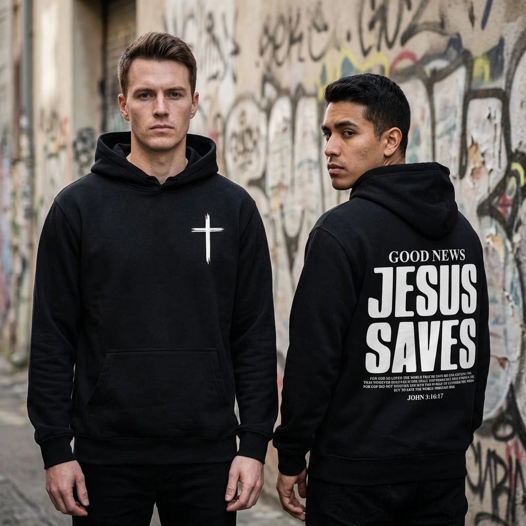 Jesus Saves Hoodie Black Men's Hoodie Soulful Faith Christian Apparel & Jewelry