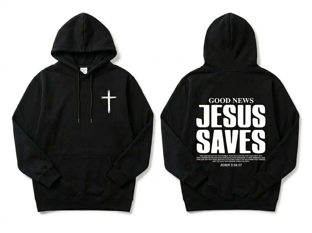 Jesus Saves Hoodie Black Men's Hoodie Soulful Faith Christian Apparel & Jewelry