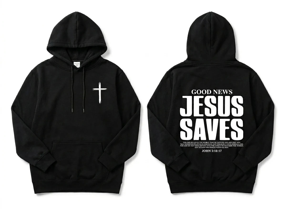 Jesus Saves Hoodie Black Men's Hoodie Soulful Faith Christian Apparel & Jewelry