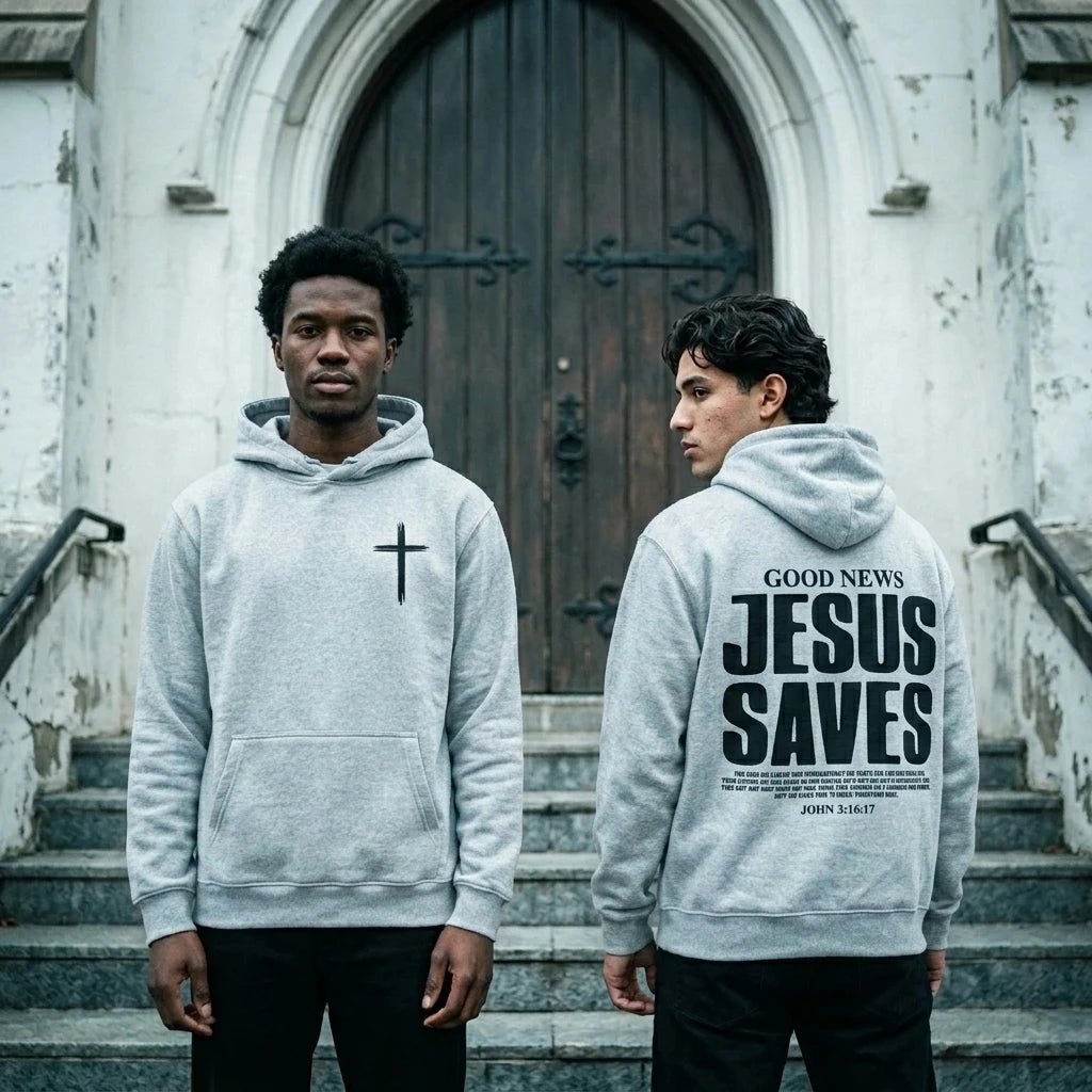 Jesus Saves Hoodie Gray Men's Hoodie Soulful Faith Christian Apparel & Jewelry