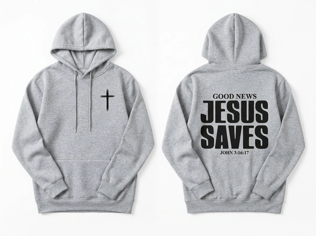 Jesus Saves Hoodie Gray Men's Hoodie Soulful Faith Christian Apparel & Jewelry