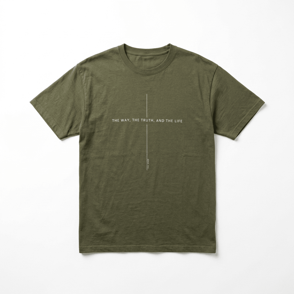 John 14:6 Cross Tee Army Green Men's T-Shirt Soulful Faith Christian Apparel & Jewelry