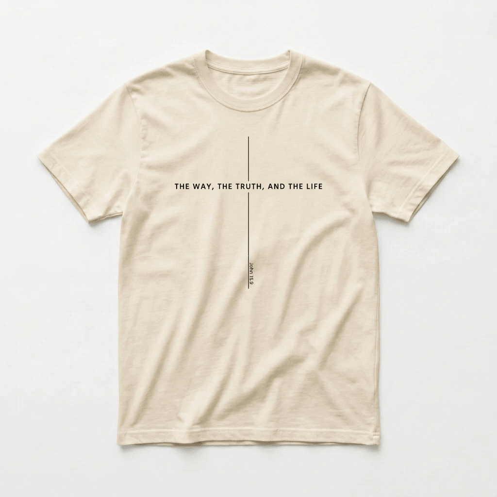 John 14:6 Cross Tee Beige Men's T-Shirt Soulful Faith Christian Apparel & Jewelry