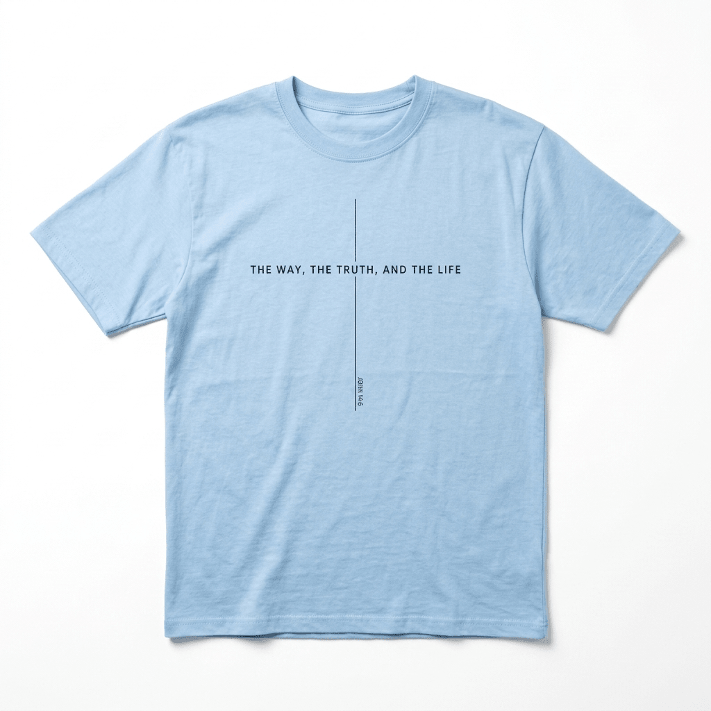 John 14:6 Cross Tee Light Blue Men's T-Shirt Soulful Faith Christian Apparel & Jewelry