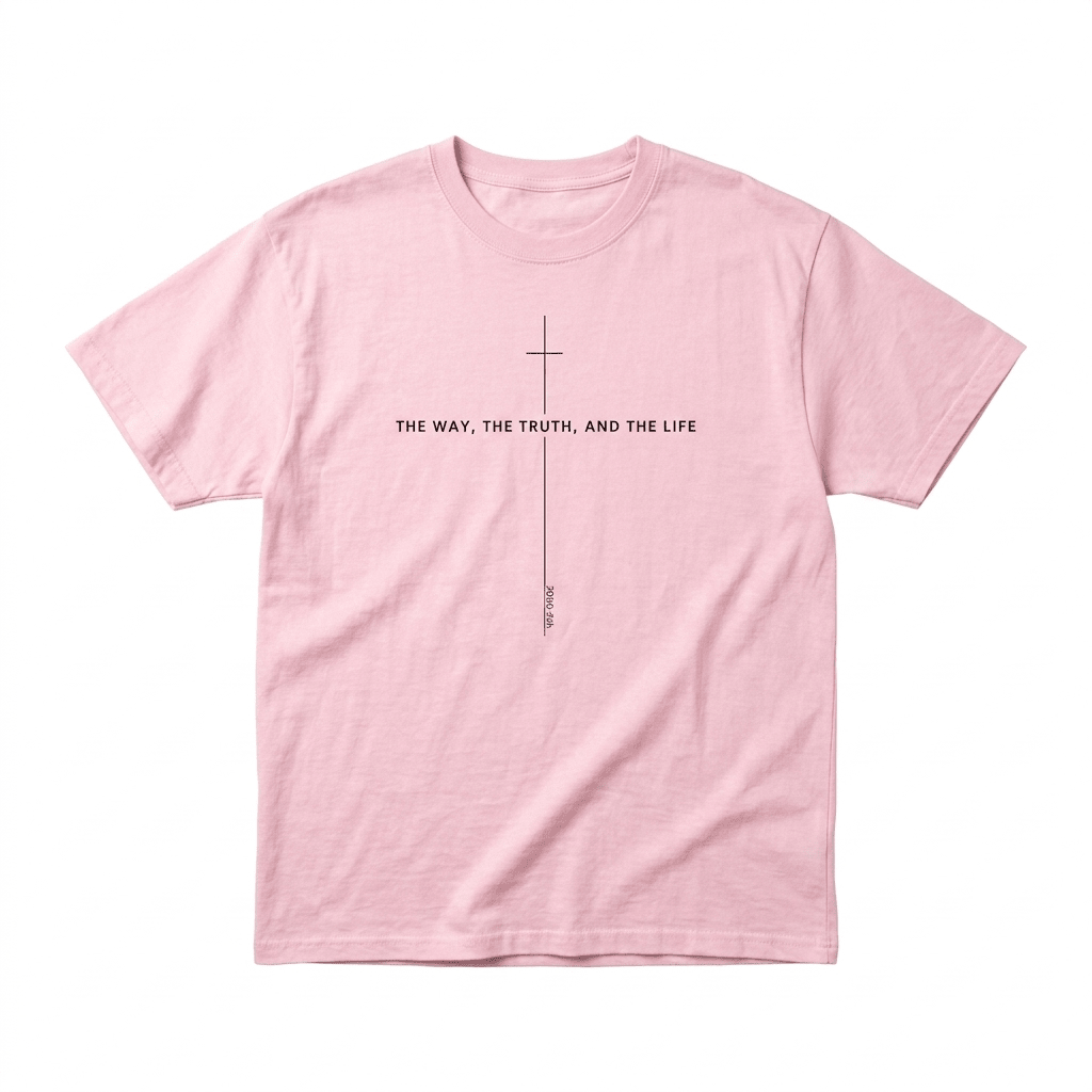 John 14:6 Cross Tee Pink Men's T-Shirt Soulful Faith Christian Apparel & Jewelry