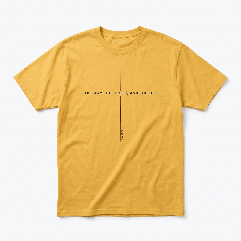 John 14:6 Cross Tee Yellow Men's T-Shirt Soulful Faith Christian Apparel & Jewelry