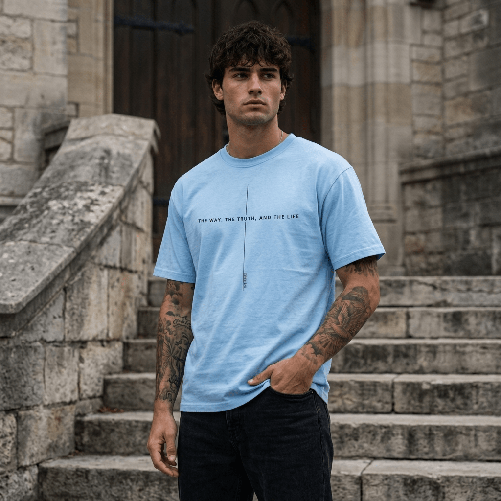 John 14:6 Cross Tee Yellow Men's T-Shirt Soulful Faith Christian Apparel & Jewelry