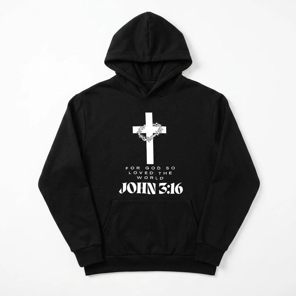 John 3:16 Hoodie Black Men's Hoodie Soulful Faith Christian Apparel & Jewelry