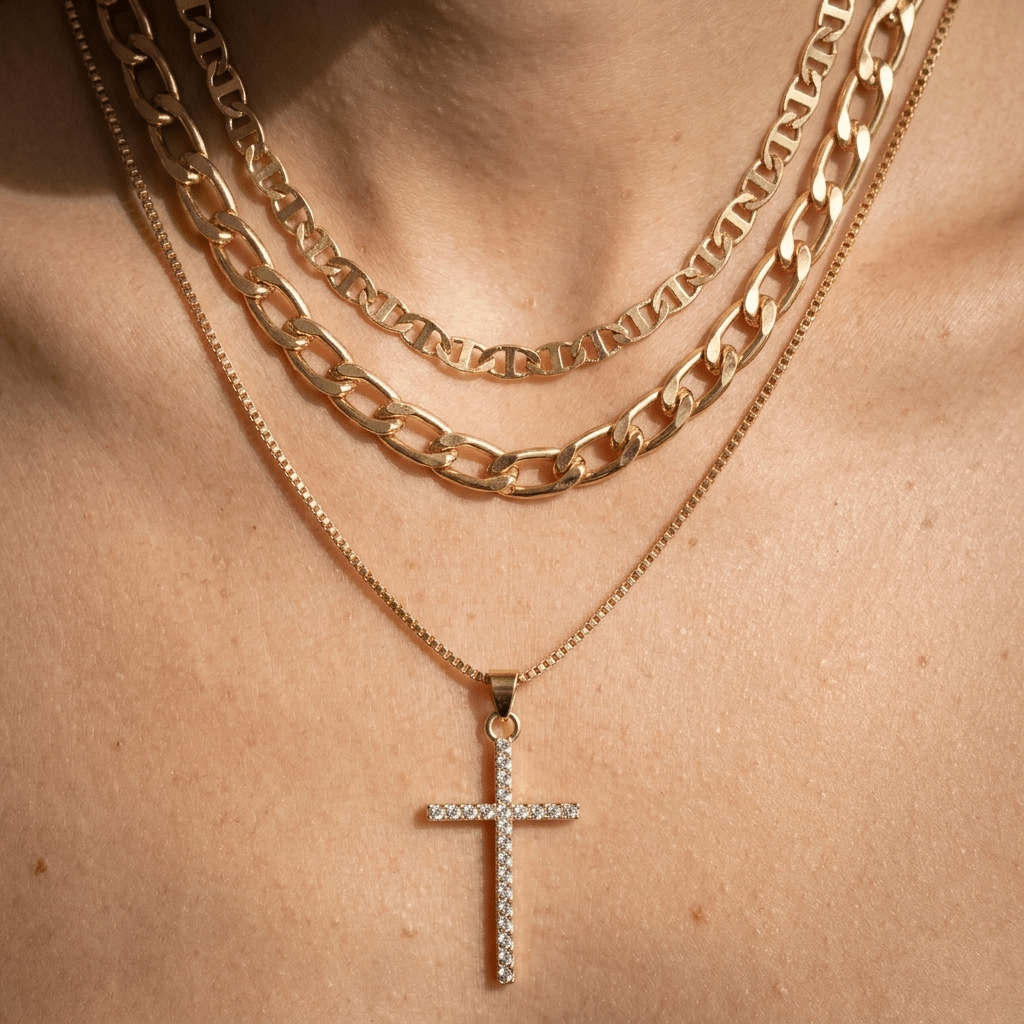 3-Piece Layered Cross Necklace Gold Women's Necklace Soulful Faith Christian Apparel & Jewelry