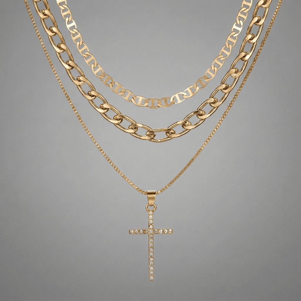 3-Piece Layered Cross Necklace Gold Women's Necklace Soulful Faith Christian Apparel & Jewelry