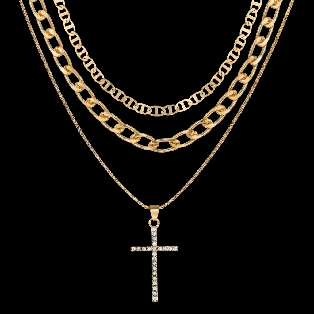 3-Piece Layered Cross Necklace Gold Women's Necklace Soulful Faith Christian Apparel & Jewelry