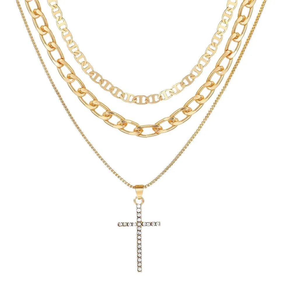 3-Piece Layered Cross Necklace Gold Women's Necklace Soulful Faith Christian Apparel & Jewelry