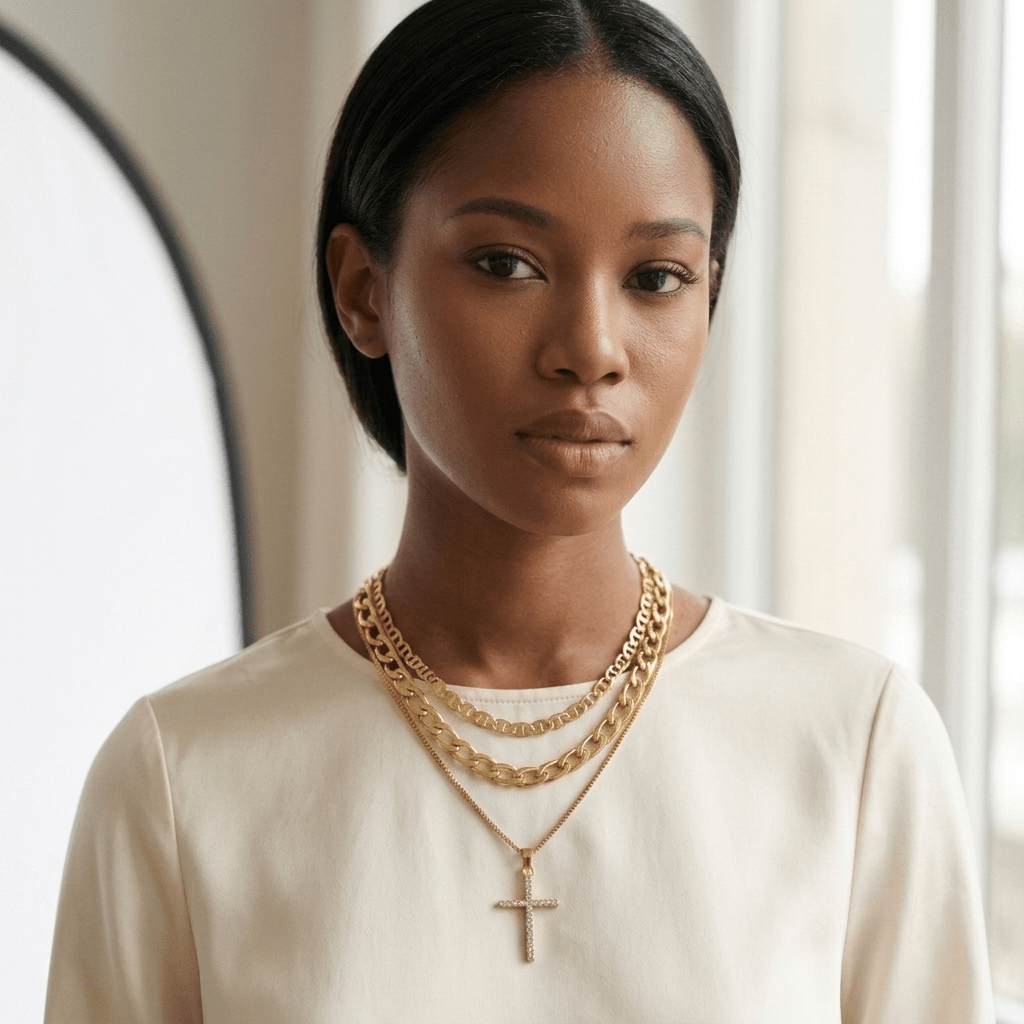 3-Piece Layered Cross Necklace Gold Women's Necklace Soulful Faith Christian Apparel & Jewelry